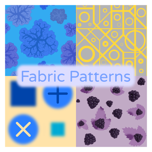 Several abstract patterns, and a picture of blackberries.