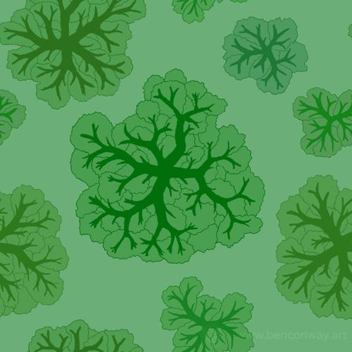 Green, tree-like patterns.