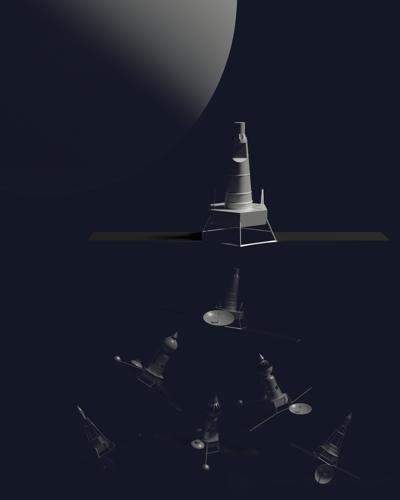 A pile of spacecraft and the Moon.