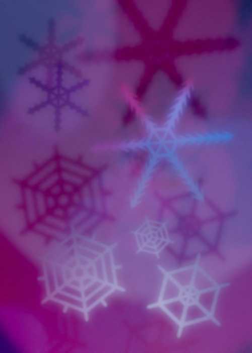 Abstract blue and purple image of snowflakes.